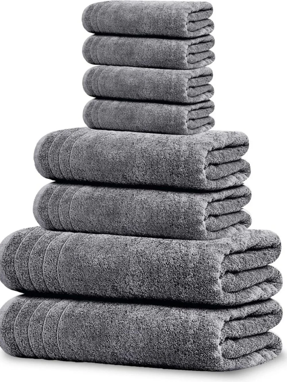 8-Piece Dark Grey Towel Set - 2 XL Bath Towels, 2 Hand Towels, 4 Washcloths